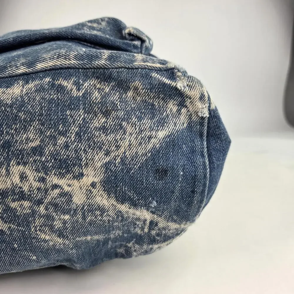 Vintage Class Act 90s Blue Stone Washed Thick Denim Zip Niche Design Backpacks - Picture 10 of 13